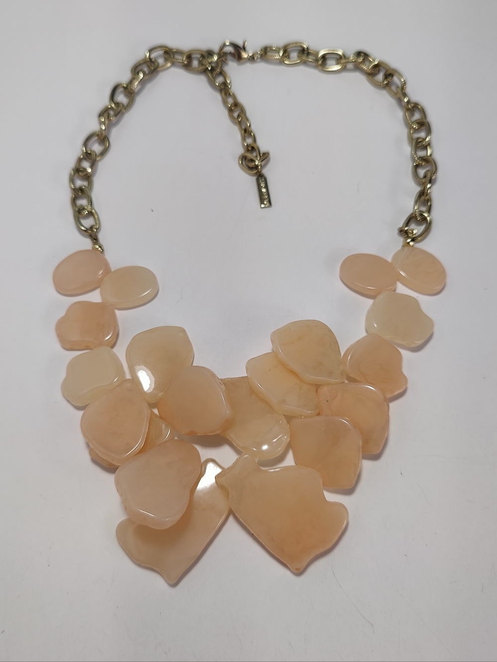 Sugarfix Peach Marble Statement Necklace  Chunky Glossy Bib Gold Tone